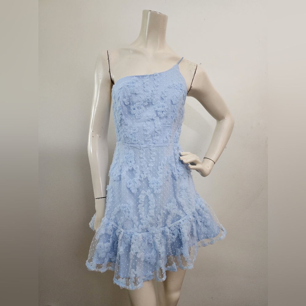 American Threads Livia One Shoulder Lace Mini Dress Women's S Blue NEW